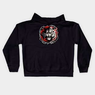 Sumie Japanese Brushstroke White Demon Tiger Kids Hoodie